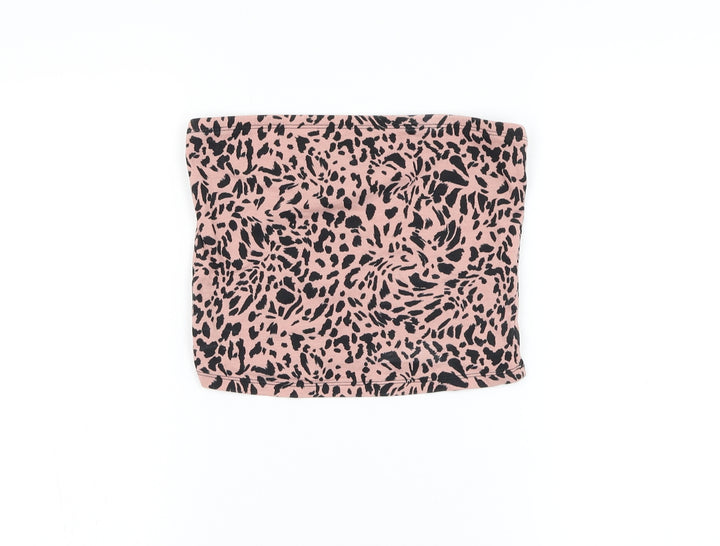 New Look Womens Pink Animal Print Cotton Cropped Tank Size S Off the Shoulder