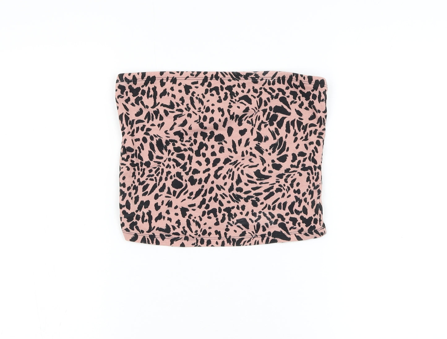 New Look Womens Pink Animal Print Cotton Cropped Tank Size S Off the Shoulder