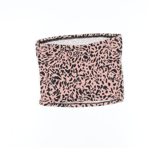 New Look Womens Pink Animal Print Cotton Cropped Tank Size S Off the Shoulder