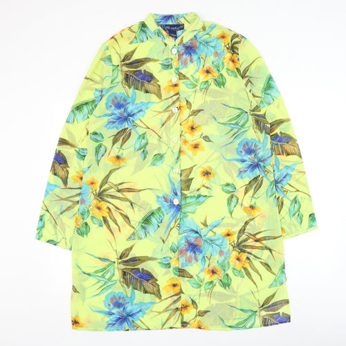 Susan Graver Womens Yellow Floral Polyester Shirt Dress Size M Round Neck Button