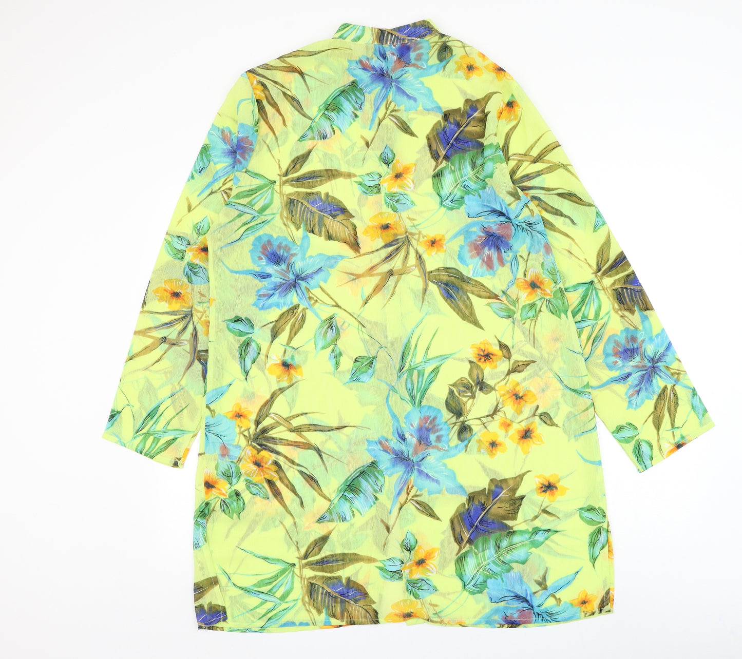 Susan Graver Womens Yellow Floral Polyester Shirt Dress Size M Round Neck Button