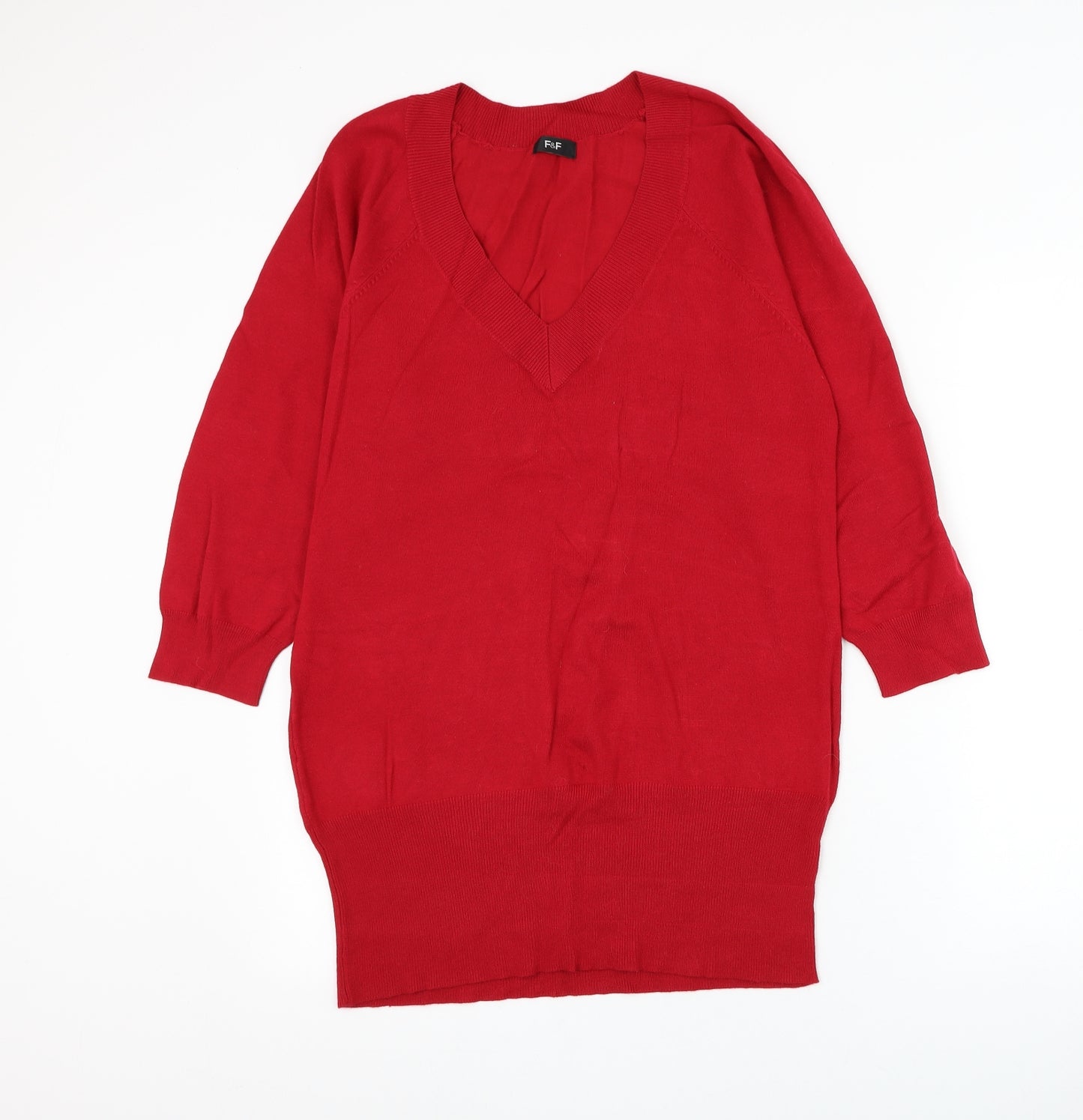 F&F Womens Red V-Neck Viscose Pullover Jumper Size 14
