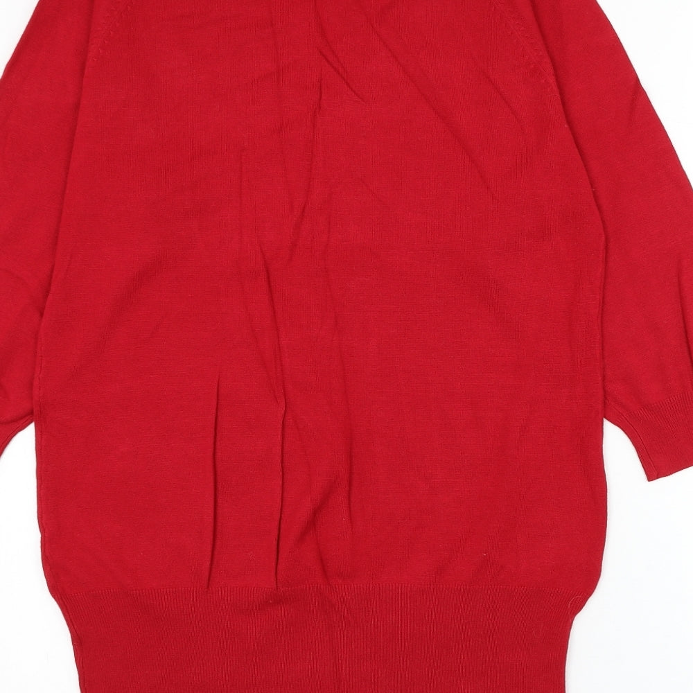 F&F Womens Red V-Neck Viscose Pullover Jumper Size 14