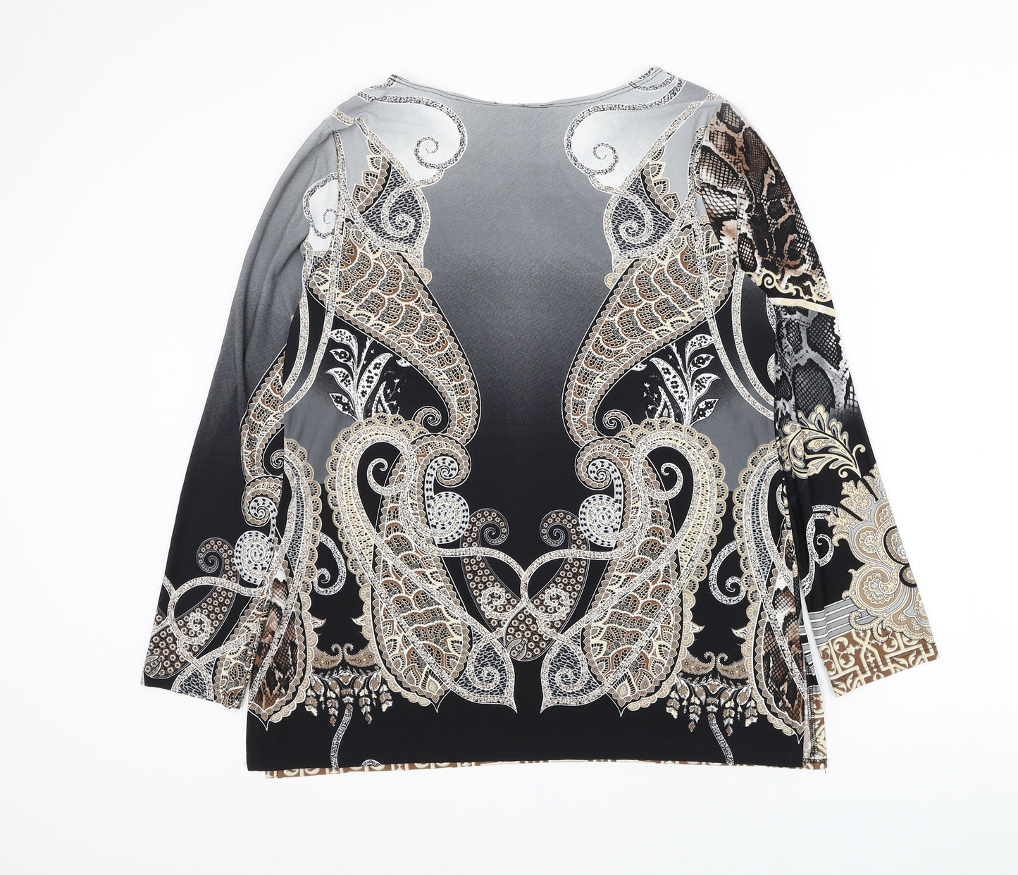 Attitudes Womens Multicoloured Geometric Polyester Basic Blouse Size L Boat Neck