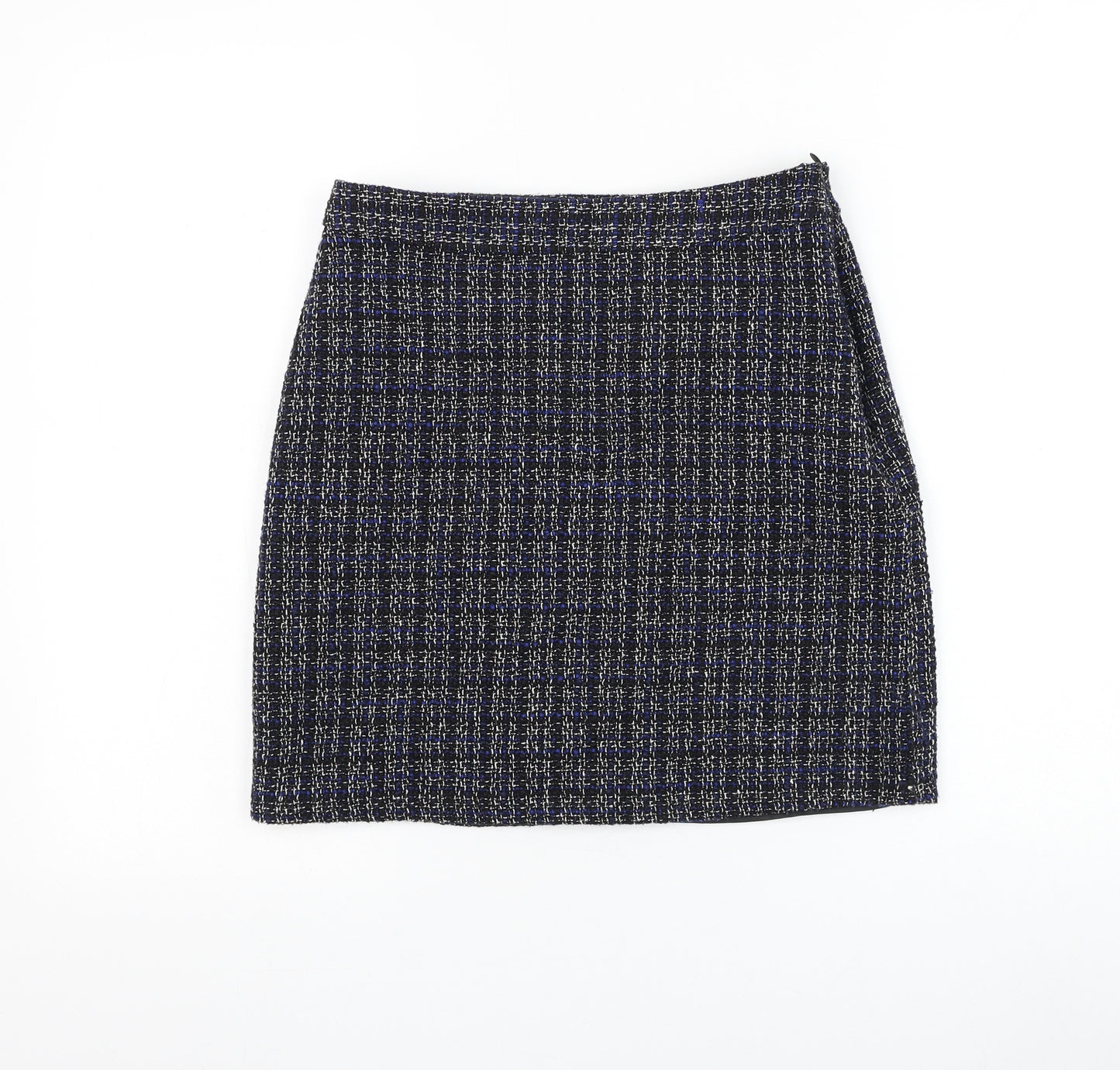 Papaya Womens Black Check Polyester A-Line Skirt Size 8 Zip