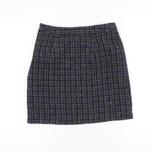 Papaya Womens Black Check Polyester A-Line Skirt Size 8 Zip