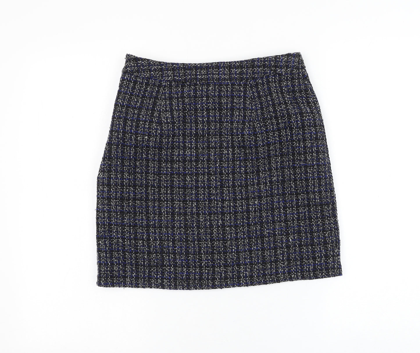 Papaya Womens Black Check Polyester A-Line Skirt Size 8 Zip