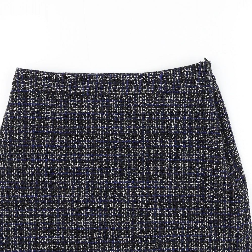 Papaya Womens Black Check Polyester A-Line Skirt Size 8 Zip