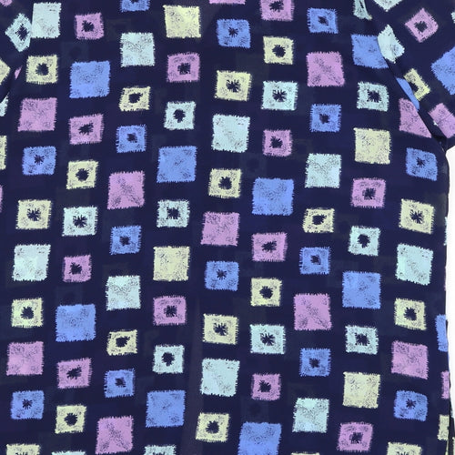 Cachet Womens Blue Geometric Polyester Basic Button-Up Size 16 V-Neck