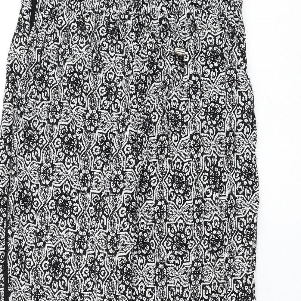 Select Womens Black Geometric Viscose Cropped Trousers Size 10 L20 in Regular Drawstring