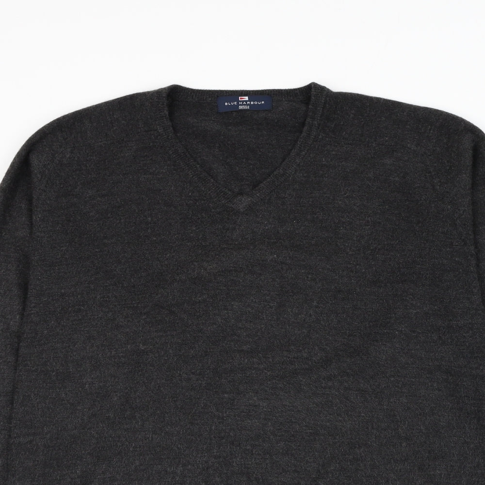 Marks and Spencer Mens Grey V-Neck Acrylic Pullover Jumper Size M