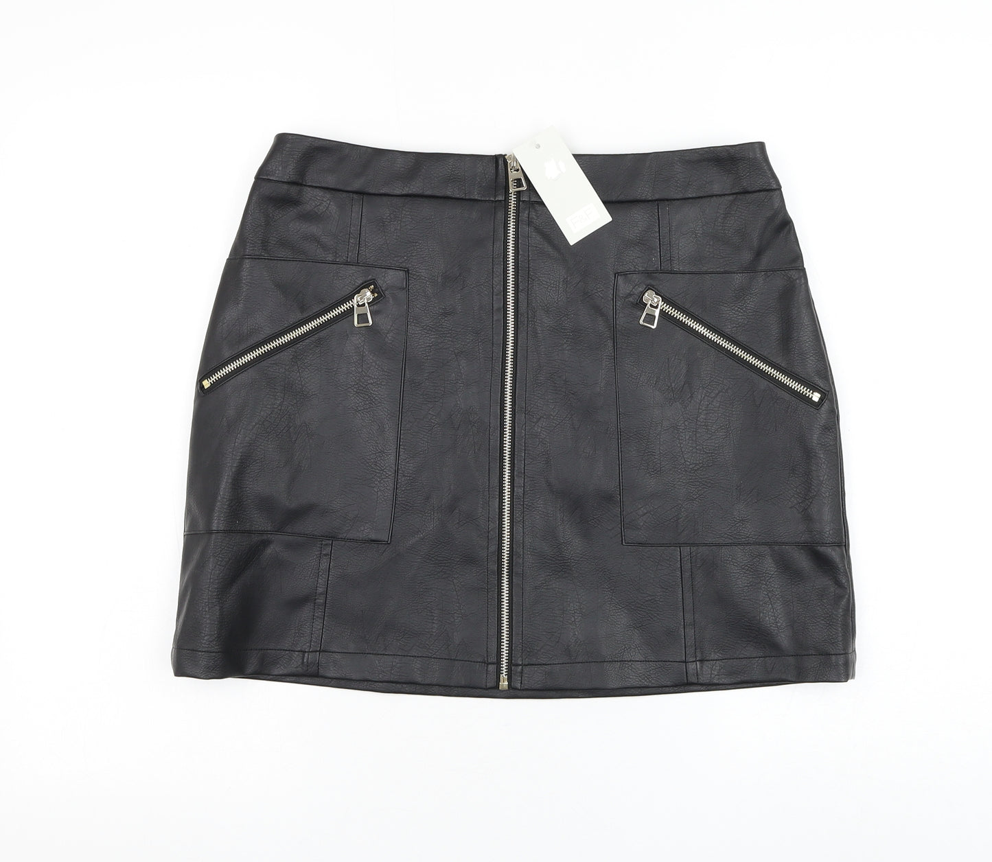 F&F Womens Black Polyurethane A-Line Skirt Size 12 Zip