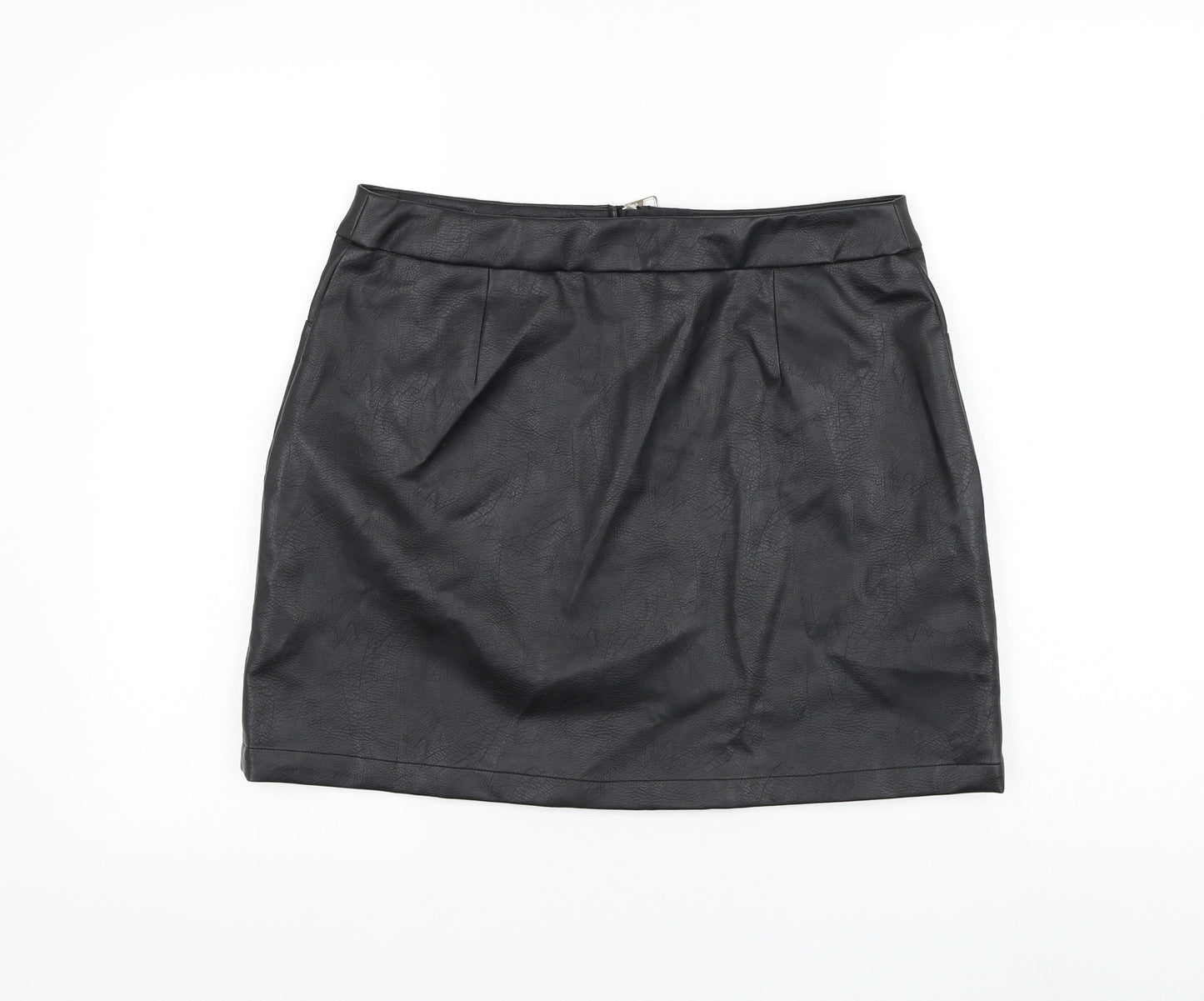 F&F Womens Black Polyurethane A-Line Skirt Size 12 Zip