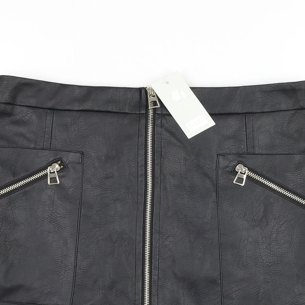 F&F Womens Black Polyurethane A-Line Skirt Size 12 Zip