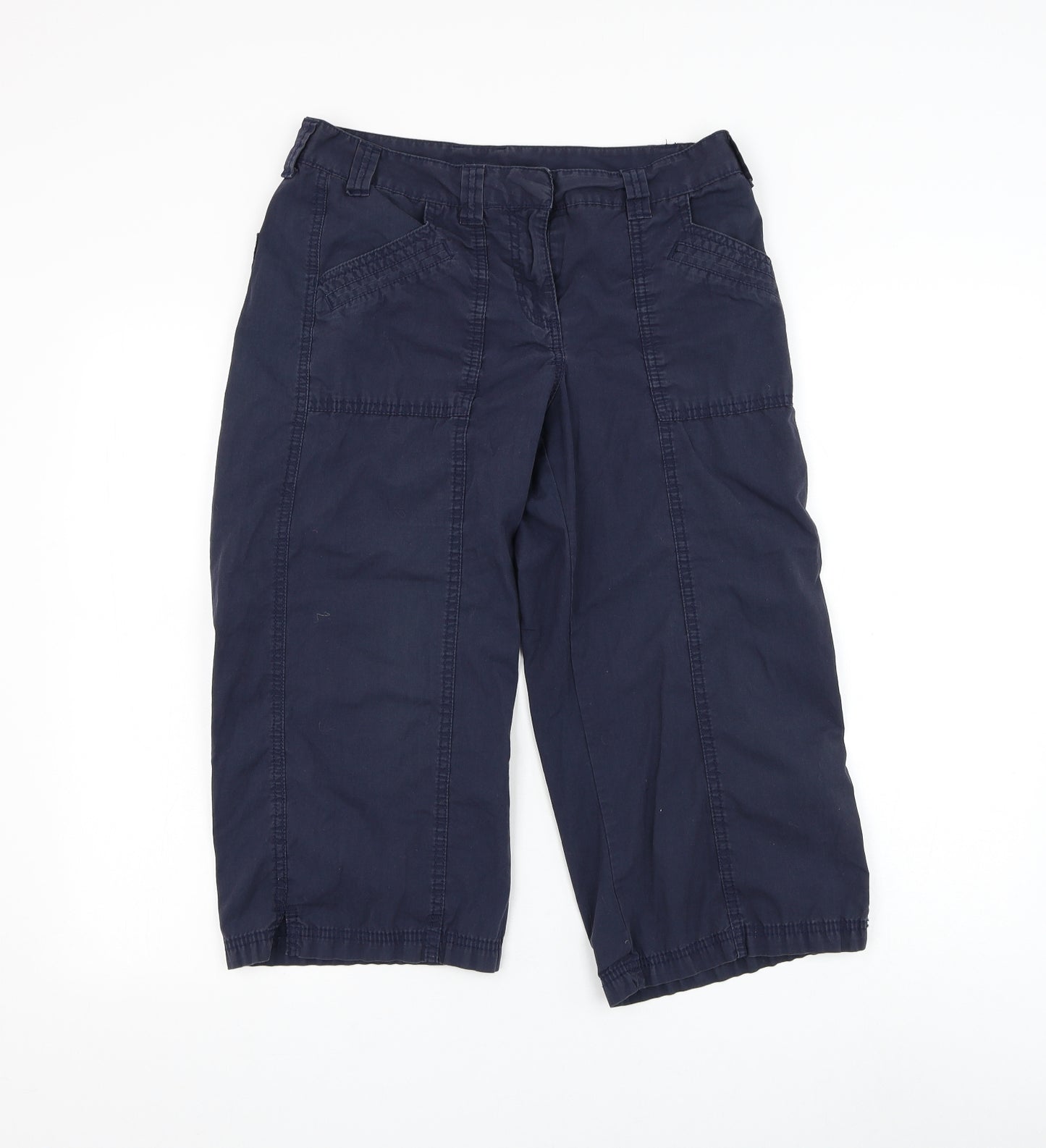 Marks and Spencer Womens Blue Cotton Cropped Trousers Size 10 L20 in Regular Zip
