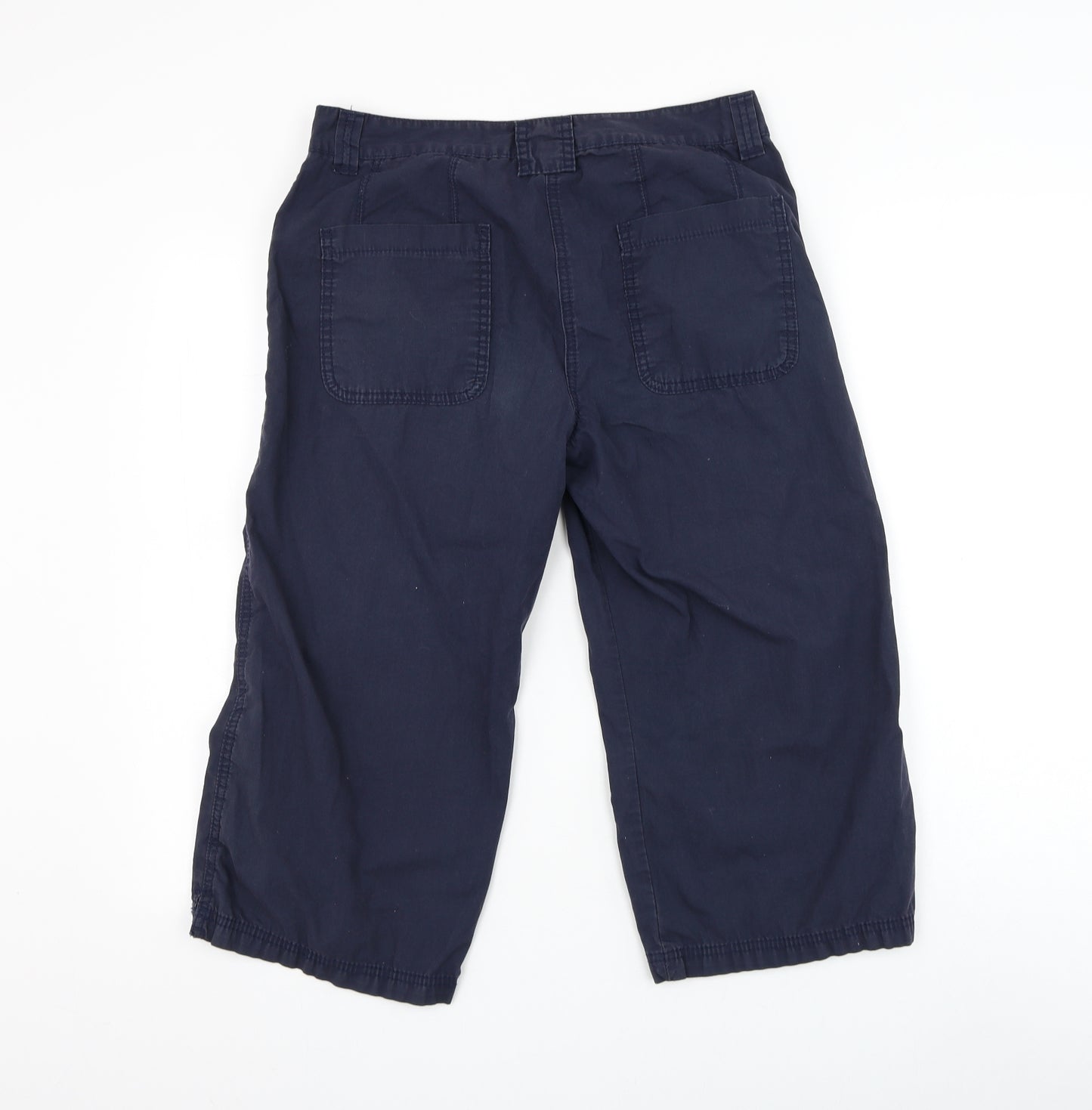 Marks and Spencer Womens Blue Cotton Cropped Trousers Size 10 L20 in Regular Zip