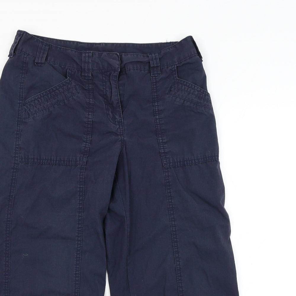 Marks and Spencer Womens Blue Cotton Cropped Trousers Size 10 L20 in Regular Zip