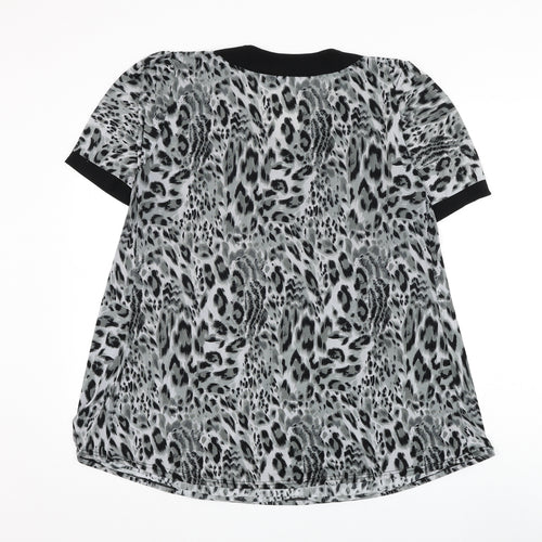 Preworn Womens Grey Animal Print Polyester Basic Blouse Size L Scoop Neck - Leopard Print