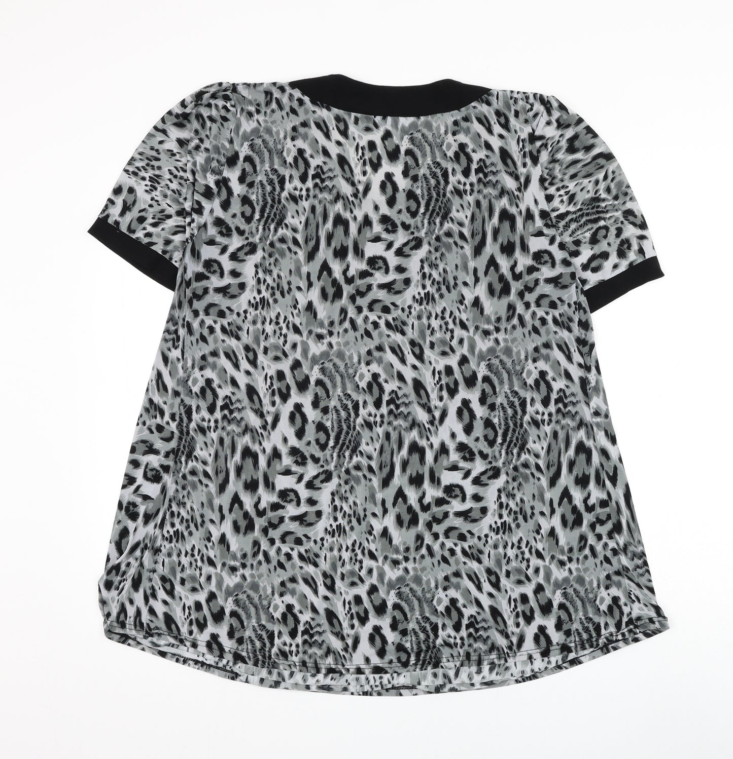Preworn Womens Grey Animal Print Polyester Basic Blouse Size L Scoop Neck - Leopard Print