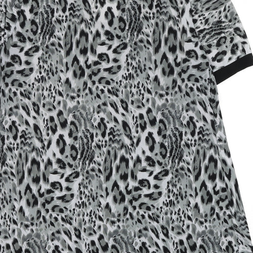 Preworn Womens Grey Animal Print Polyester Basic Blouse Size L Scoop Neck - Leopard Print