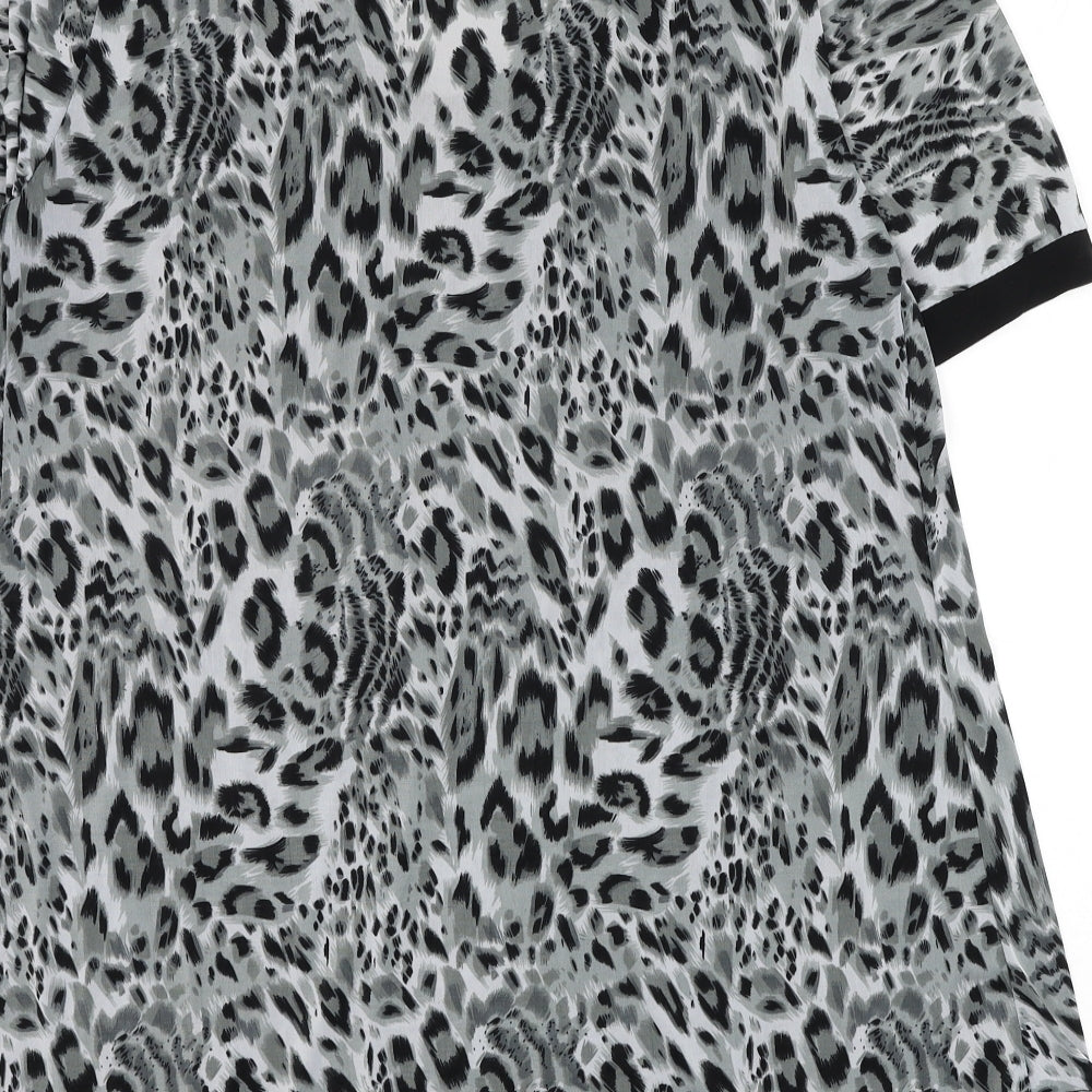 Preworn Womens Grey Animal Print Polyester Basic Blouse Size L Scoop Neck - Leopard Print
