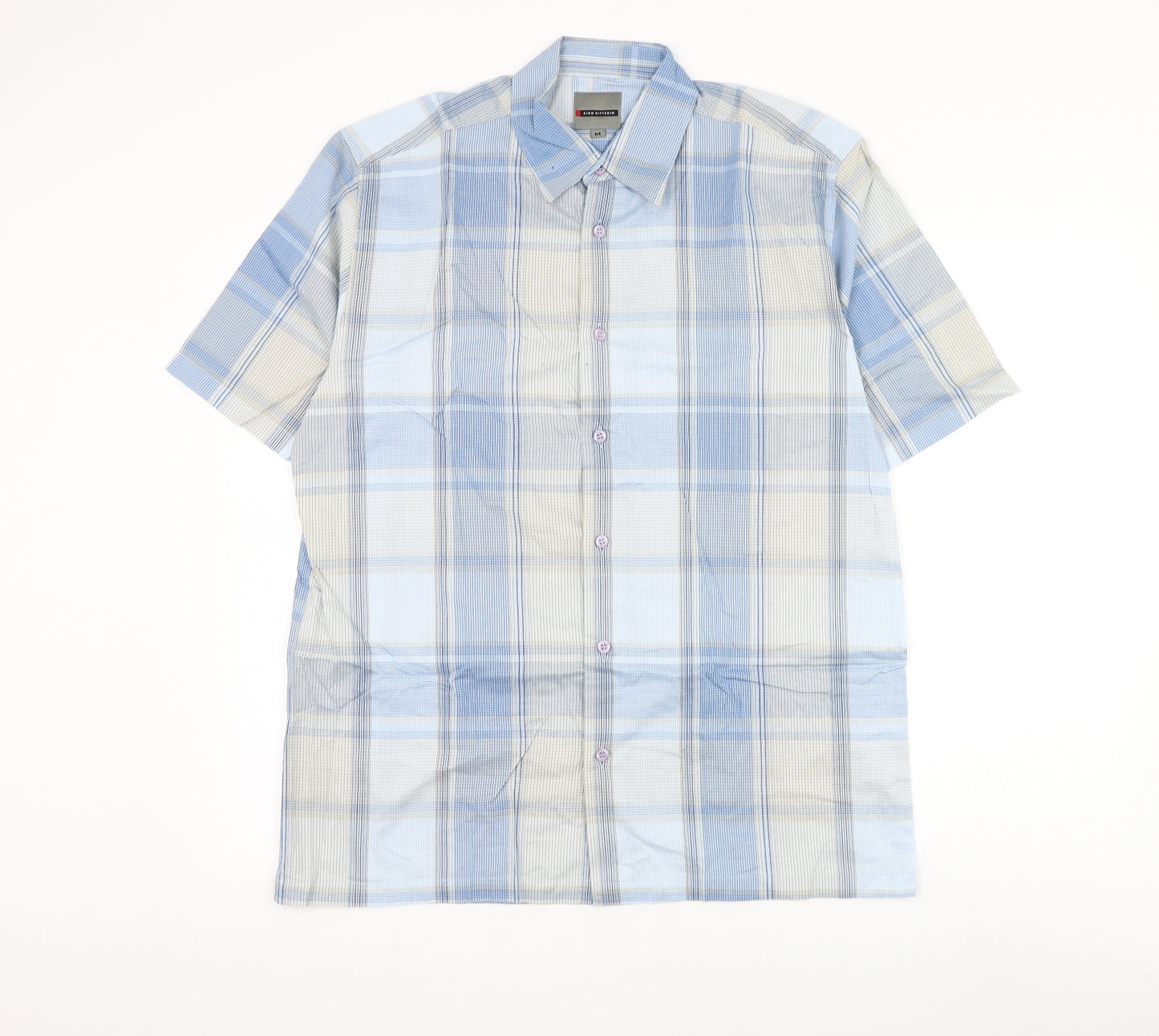 Ciro Citterio Mens Blue Check Cotton Button-Up Size M Collared Button
