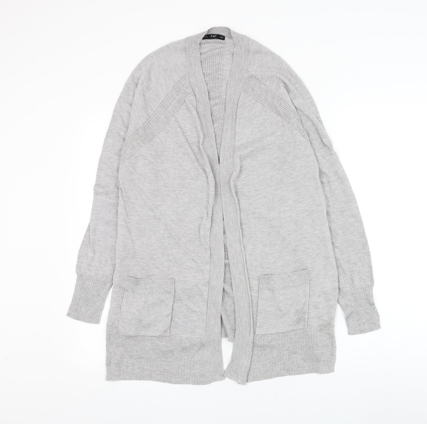 F&F Womens Grey V-Neck Nylon Cardigan Jumper Size 14
