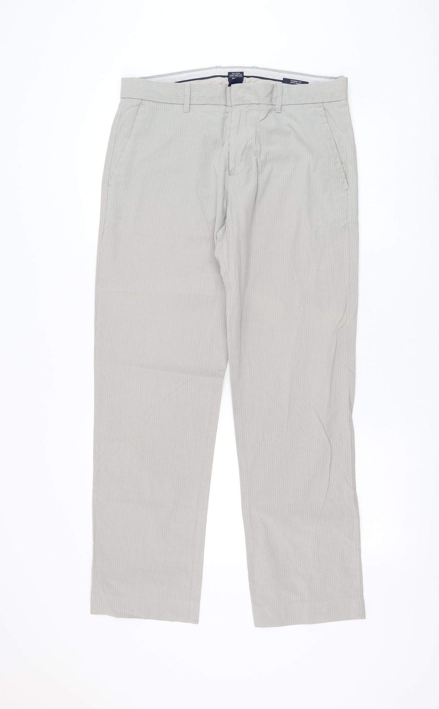 Gap Mens Grey Striped Cotton Trousers Size 32 in L32 in Regular Zip