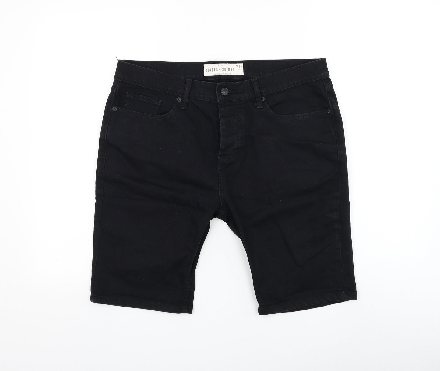 Topman Mens Black Cotton Bermuda Shorts Size 34 in L10 in Regular Zip