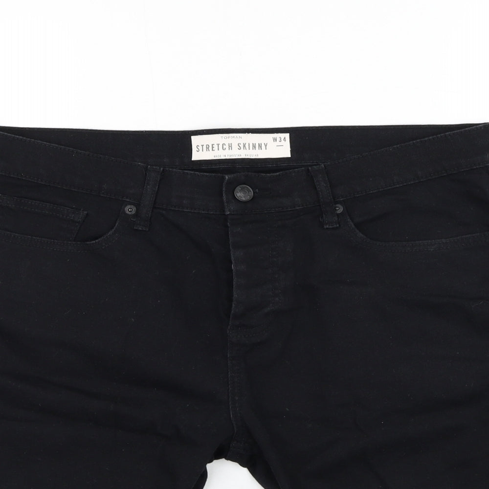 Topman Mens Black Cotton Bermuda Shorts Size 34 in L10 in Regular Zip