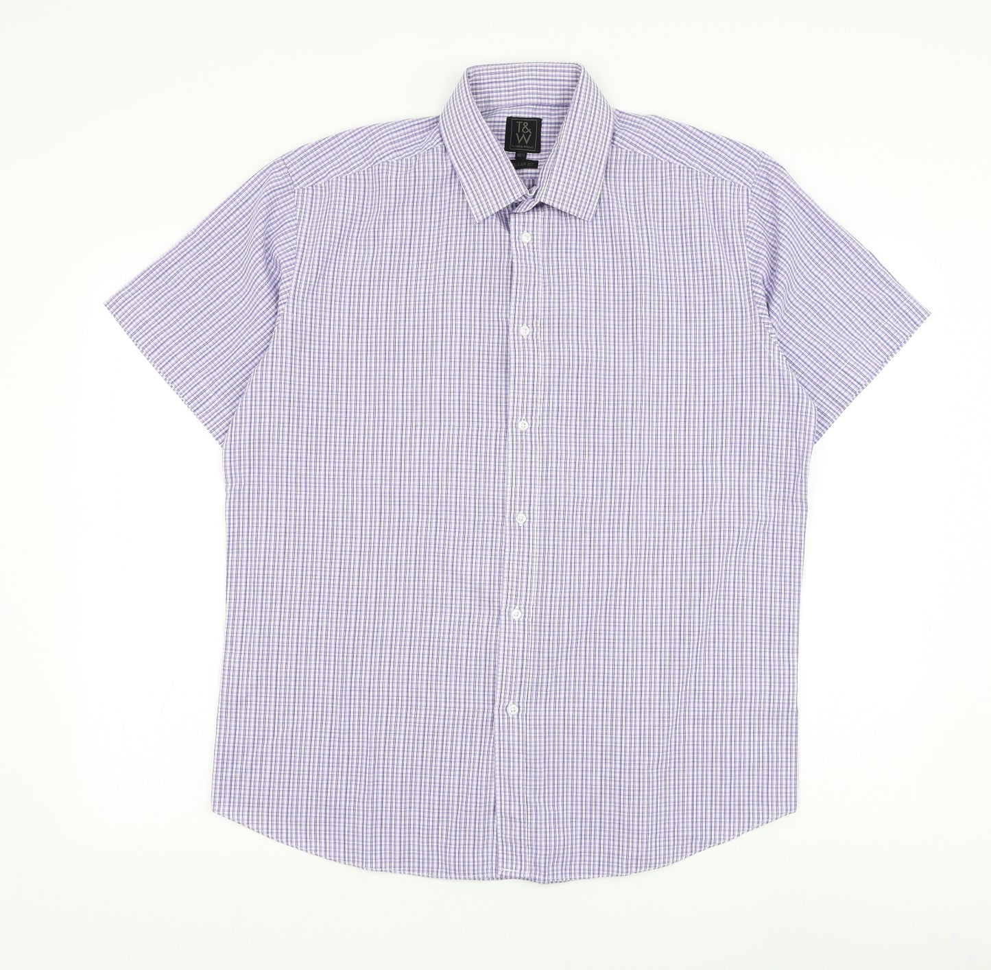 Taylor & Wright Mens Purple Check Polyester Dress Shirt Size 16.5 Collared Button