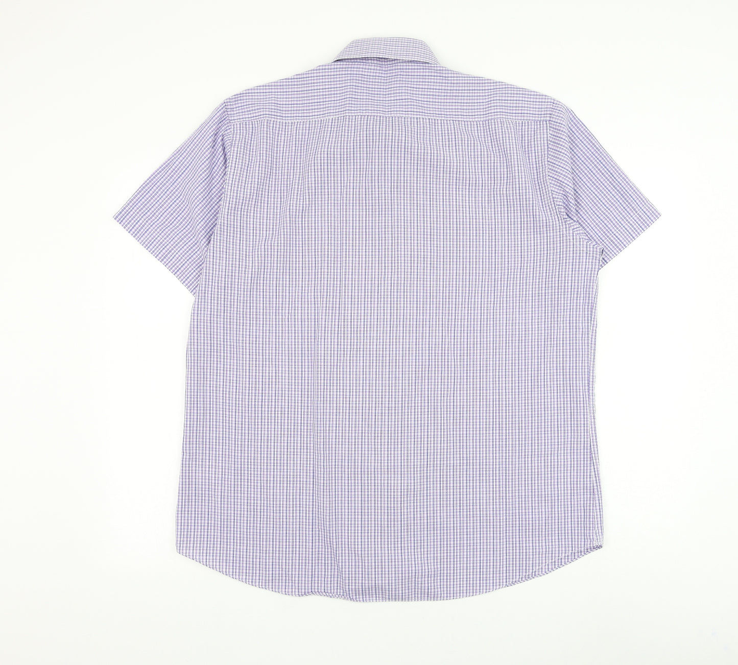Taylor & Wright Mens Purple Check Polyester Dress Shirt Size 16.5 Collared Button