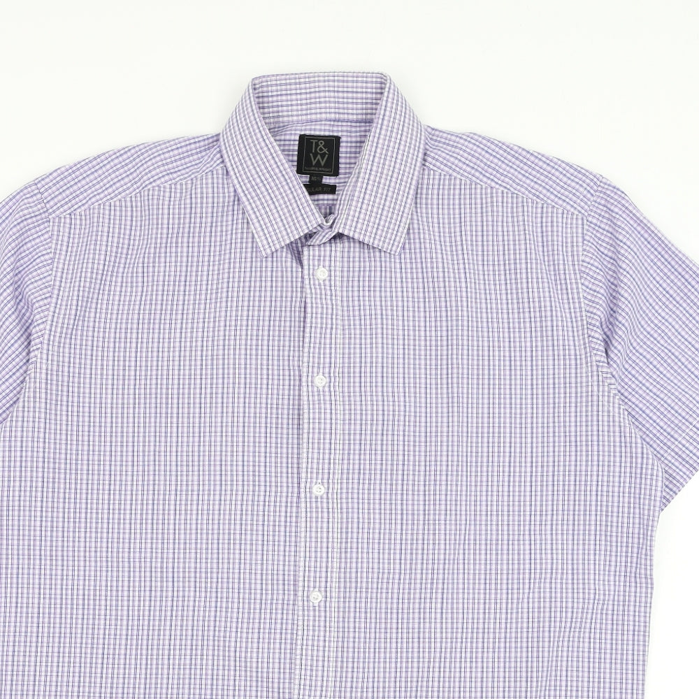 Taylor & Wright Mens Purple Check Polyester Dress Shirt Size 16.5 Collared Button