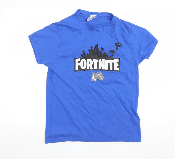 JHK Boys Blue Cotton Basic T-Shirt Size XS Round Neck Pullover - Fortnite