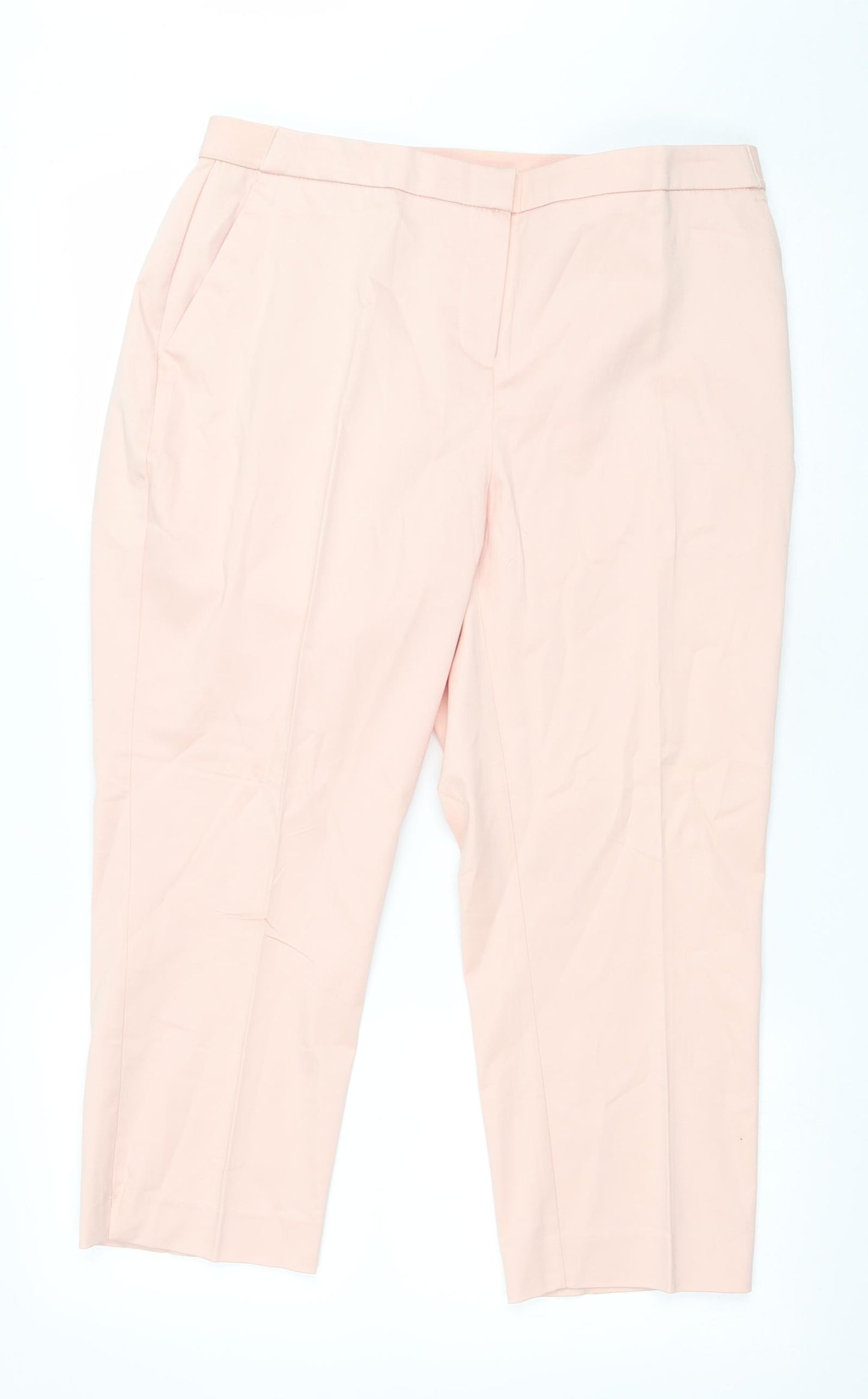 Dunnes Womens Pink Cotton Pedal Pusher Trousers Size 14 L22 in Regular Zip