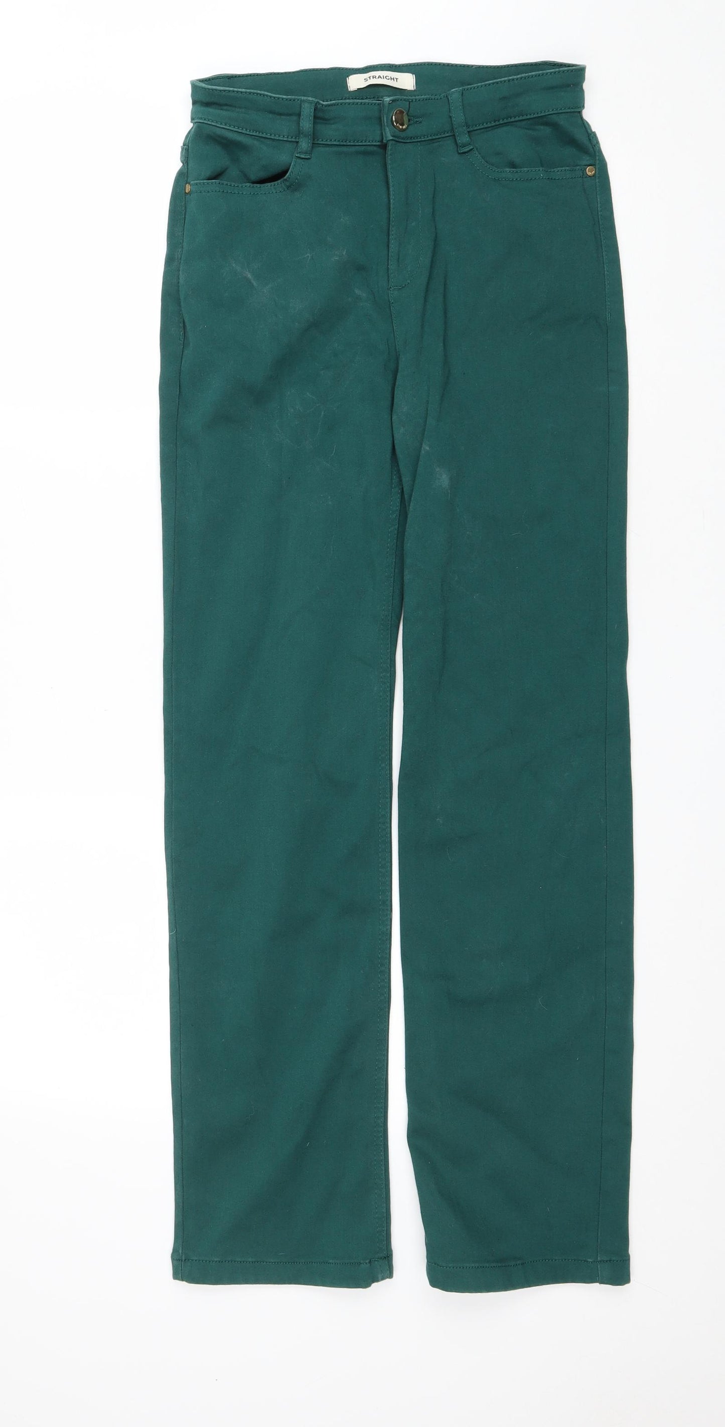 Marks and Spencer Womens Green Cotton Straight Jeans Size 8 L28.5 in Regular Zip