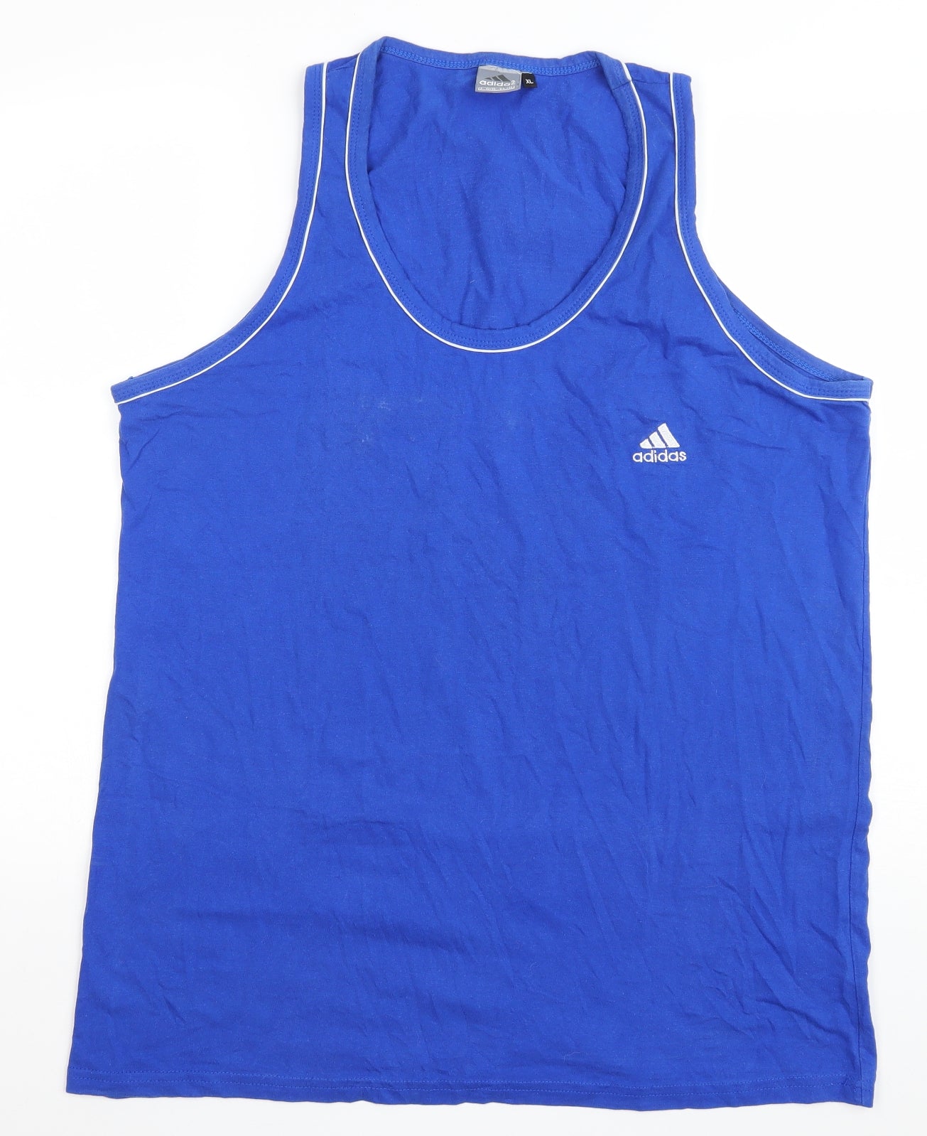 adidas Mens Blue Cotton Basic Tank Size XL Scoop Neck Pullover