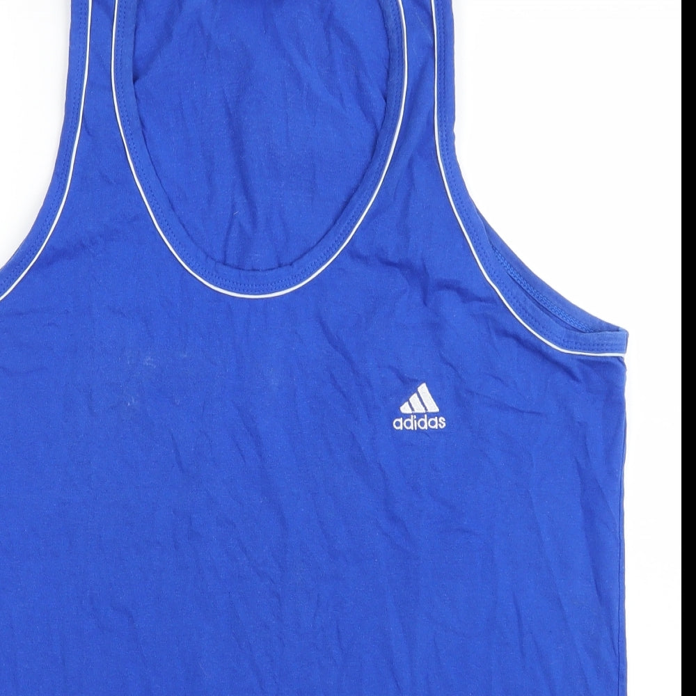adidas Mens Blue Cotton Basic Tank Size XL Scoop Neck Pullover