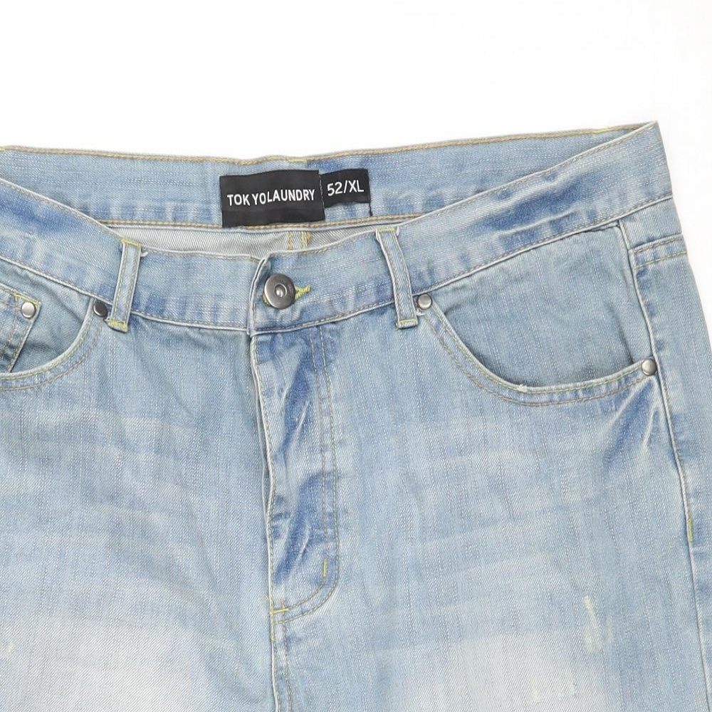 Tokyo Laundry Mens Blue Cotton Bermuda Shorts Size XL L11 in Regular Button
