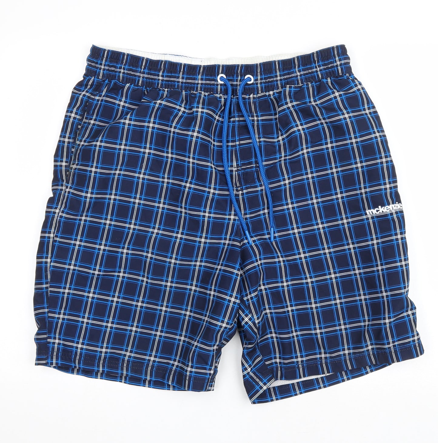 McKenzie Mens Blue Plaid Polyester Sweat Shorts Size XL L8 in Athletic Drawstring - Swim Shorts