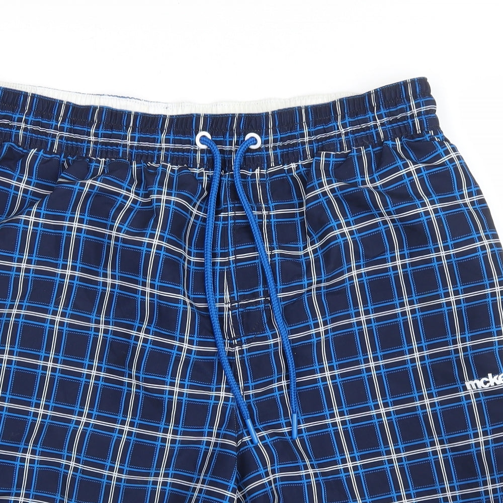McKenzie Mens Blue Plaid Polyester Sweat Shorts Size XL L8 in Athletic Drawstring - Swim Shorts