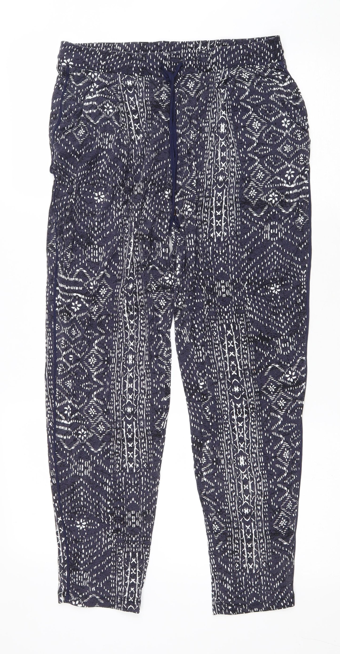 F&F Womens Blue Fair Isle Viscose Capri Lounge Pants Size 10 Drawstring