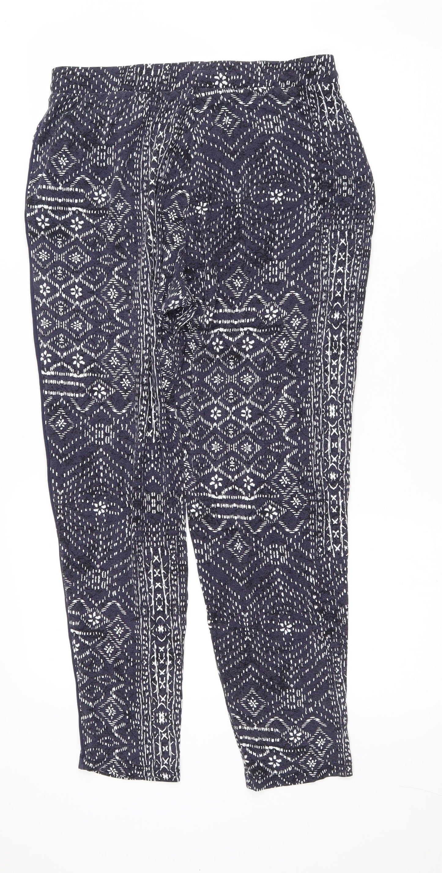 F&F Womens Blue Fair Isle Viscose Capri Lounge Pants Size 10 Drawstring