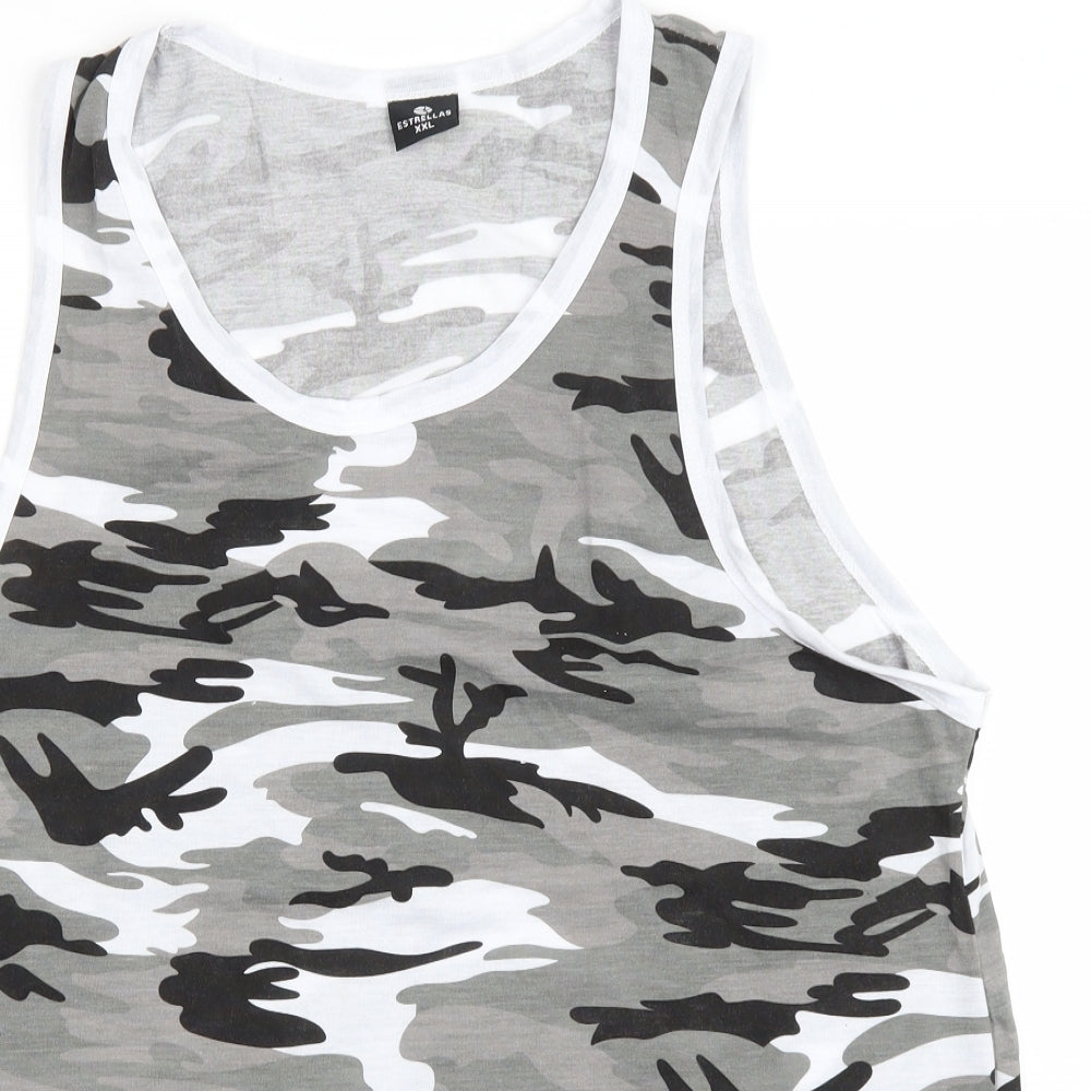 Estrellas Mens Green Camouflage Polyester Basic Tank Size 2XL Scoop Neck Pullover