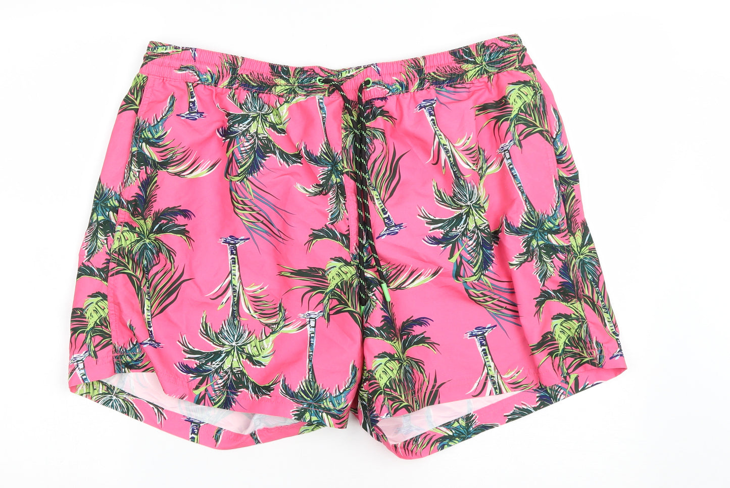 F&F Mens Pink Geometric Polyester Sweat Shorts Size XL Athletic Drawstring - Palm Trees