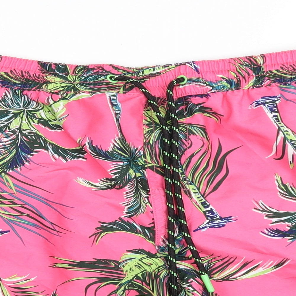 F&F Mens Pink Geometric Polyester Sweat Shorts Size XL Athletic Drawstring - Palm Trees