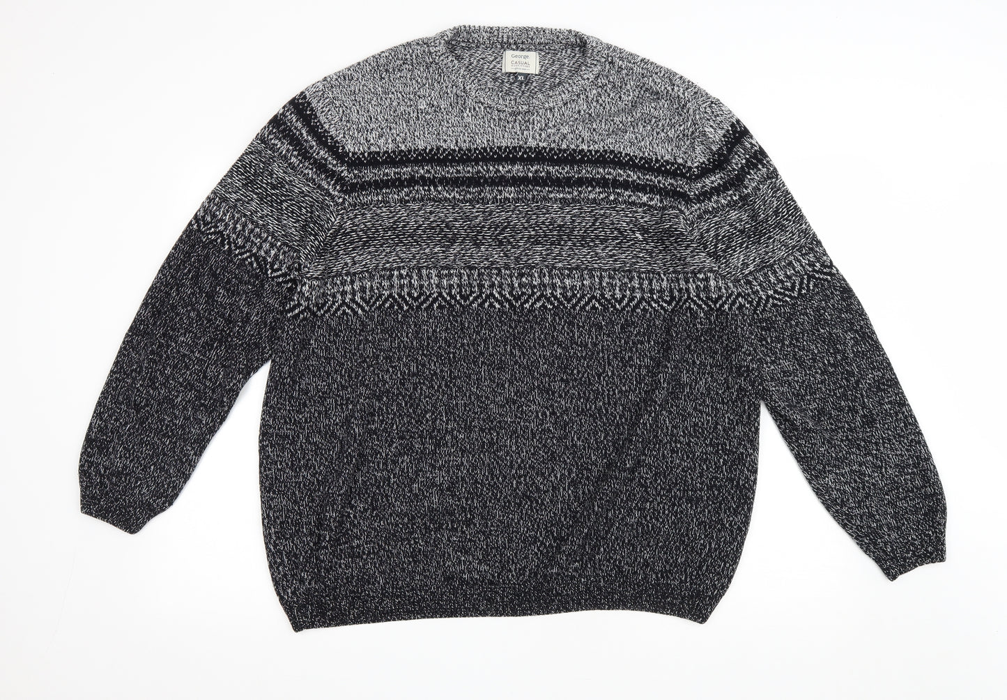 George Mens Grey Round Neck Striped Acrylic Pullover Jumper Size XL