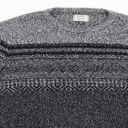 George Mens Grey Round Neck Striped Acrylic Pullover Jumper Size XL