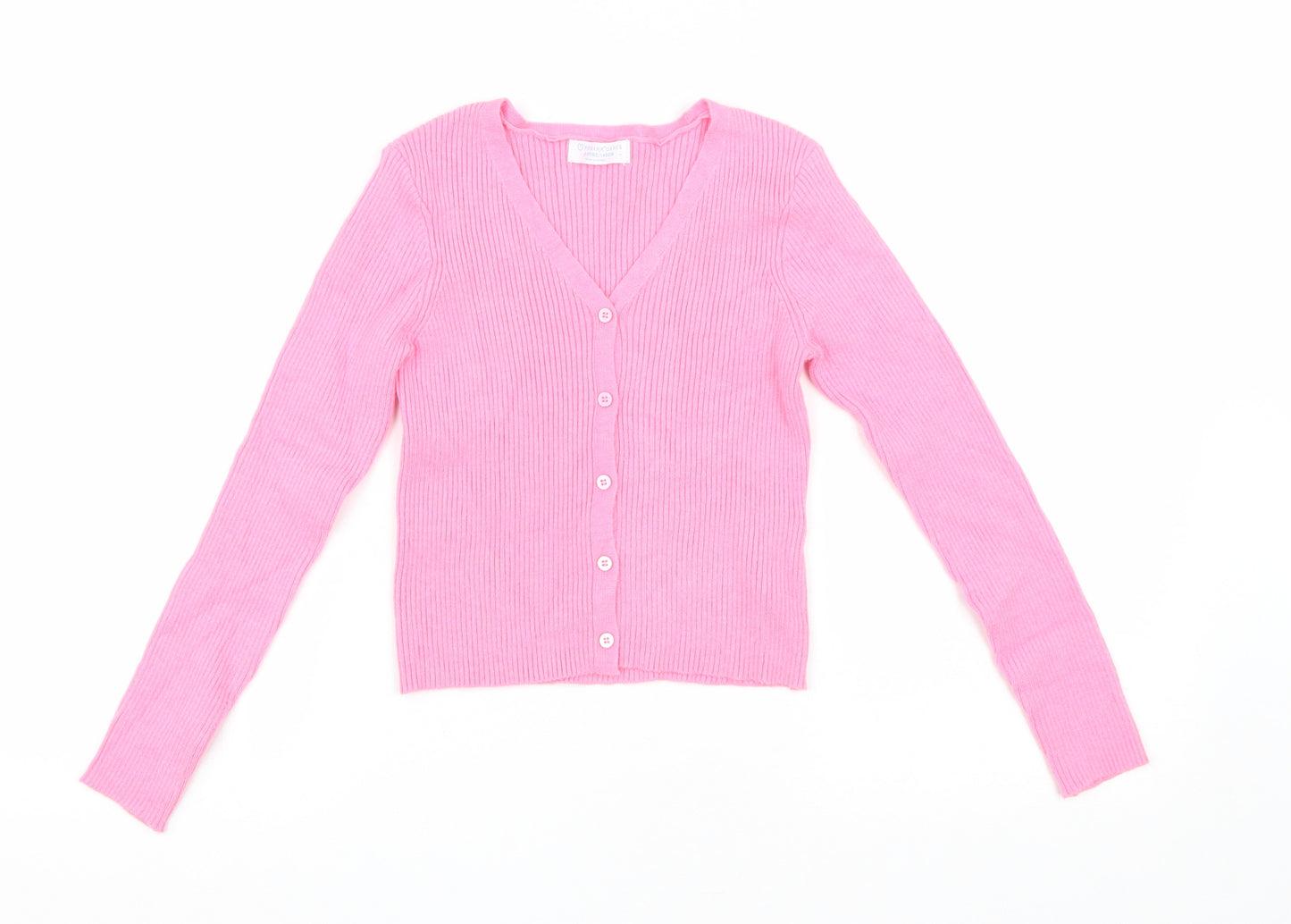 Primark Girls Pink V-Neck Viscose Cardigan Jumper Size 9-10 Years Button