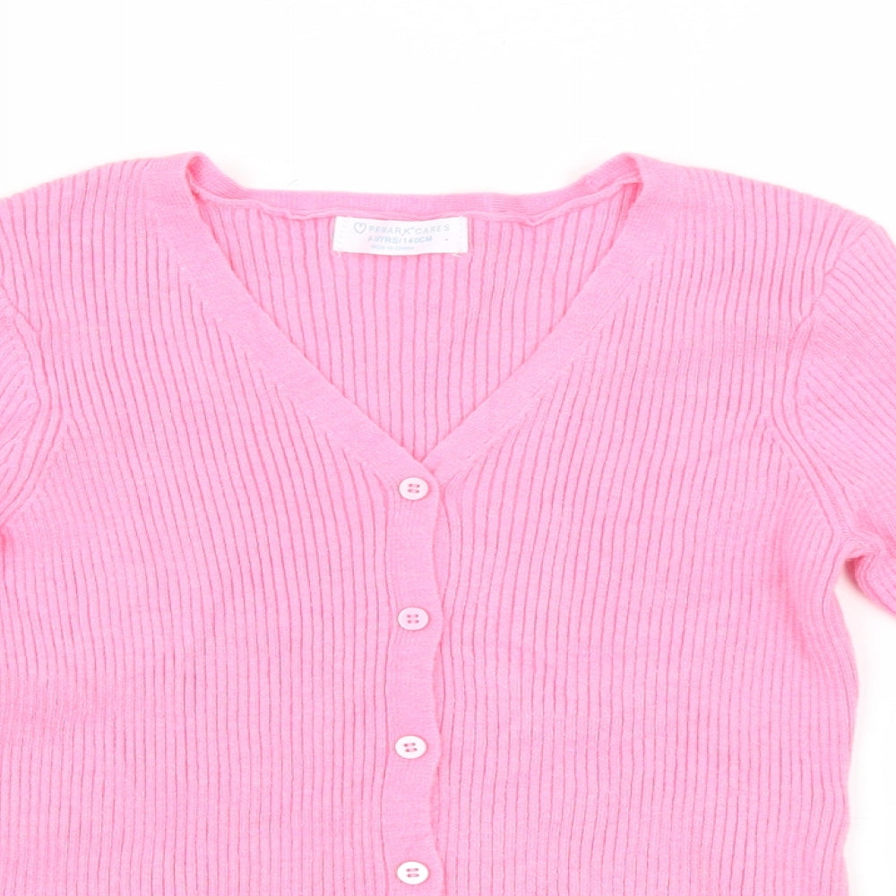 Primark Girls Pink V-Neck Viscose Cardigan Jumper Size 9-10 Years Button